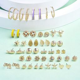 AMI Set Of 25 Gold Plated Contemporary Studs & Drop Earrings-34