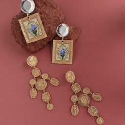 SOHI Trendy Treasures Couture Set Of 2 Gold-Plated Contemporary Drop Earrings-image-18