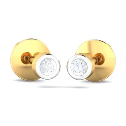 KUBERBOX Gozde Tiny Solitaire 18KT Gold Diamond-Studded Earrings - 0.85gm-image-4