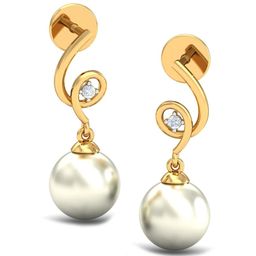KUBERBOX 18KT Gold Diamond-Studded And Pearl Earrings - 1.64g-3