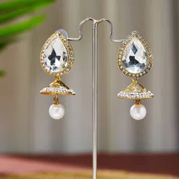 ATIBELLE Gold-Plated Stone Studded Contemporary Jhumkas-image-30