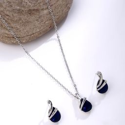 Yellow Chimes Silver-Plated Crystal Studded Tear Drop Shaped Pendant Jewellery Set-17