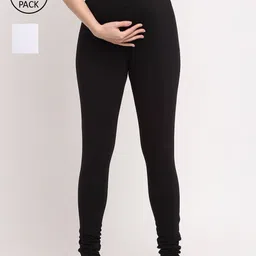 MYLO ESSENTIALS Women Pack of 2 Solid Churidar-Length Maternity Leggings-image-62