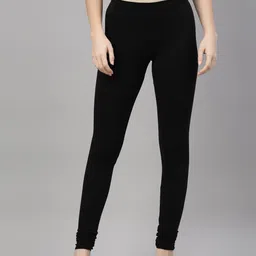 Kryptic Women Black Solid Churidar-Length Leggings-28