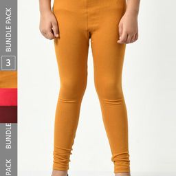 BAESD Girls Pack Of 3 Churidar Length Cotton Lycra Leggings-image-105