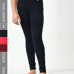 BAESD Girls Pack of 3 Churidar-Length Super Soft Cotton Lycra Leggings-image-54