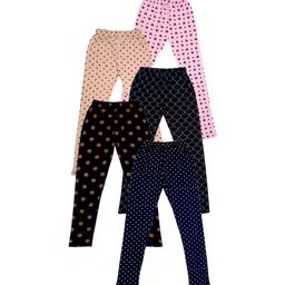 IndiWeaves Girls Pack of 5 Printed Super Soft Cotton Ankle-Length Leggings-image-67