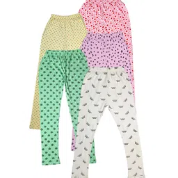 IndiWeaves Girls Pack Of 5 Allover Printed Ankle Length Cotton Leggings-image-71