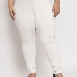 TAG 7 PLUS Women Plus Size Off White Solid Ankle-Length Leggings-59
