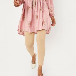 max Women Beige Solid Ankle-Length Leggings-picture-23