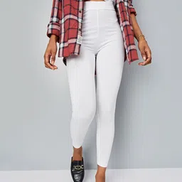 max Women White Solid Ankle-Length Leggings-picture-16