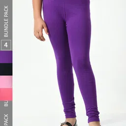 BAESD Girls Pack Of 4 Super Soft Churidar Length Leggings-image-86