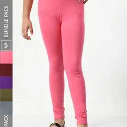 BAESD Girls Pack Of 5 Cotton Ankle-Length Leggings-image-63