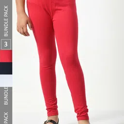 BAESD Girls Pack of 3 Ankle-Length Cotton Lycra Leggings-image-96