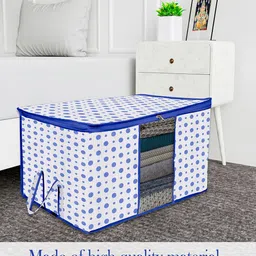 Kuber Industries White & Blue 3 Pieces Printed Storage Bags-40