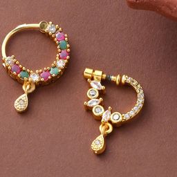 Yellow Chimes Set Of 2 Gold-Plated White & Pink AD-Studded Rings-19