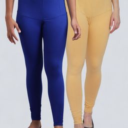 Jinfo Women Blue & Yellow Pack Of 2 Churidar Length Leggings-image-92