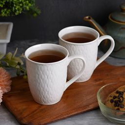 CDI White Checked Textured Bone China Glossy Mugs Set of Cups and Mugs image 1