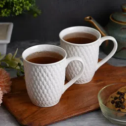 CDI White Checked Textured Bone China Glossy Mugs Set of Cups and Mugs image 1
