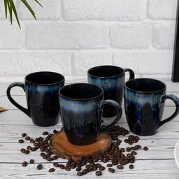 Homesake Set of 4  Black & Blue Handcrafted Solid Ceramic Glossy Mugs-28
