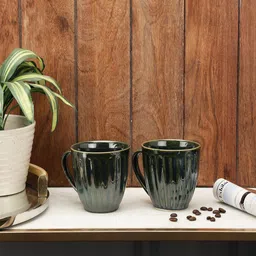 VarEesha Green Handcrafted and Hand Painted Textured Ceramic Glossy Mugs Set of Cups and Mugs-14