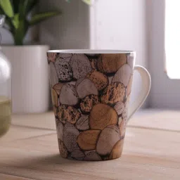CLAY CRAFT White & Brown Printed Ceramic Glossy Mug-39