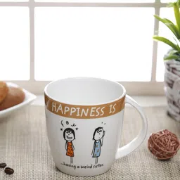 CLAY CRAFT White & Black Printed Ceramic Glossy Mug-52