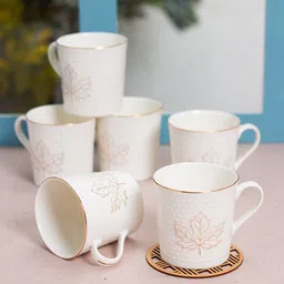 JCPL White & Beige Textured Ceramic Glossy Cups 200 ml-image-15