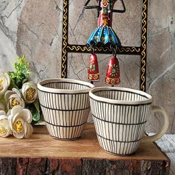 NIYARA_ white- white And Black 2 Pieces Printed Ceramic Glossy Core Mugs 320ml-3