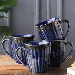 MIAH Decor Set of 4 Blue & Grey Handcrafted Textured Ceramic Glossy Cups-48