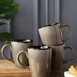 MIAH Decor Set of 4 Grey Handcrafted and Hand Painted Textured Stoneware Glossy Mugs-image-64