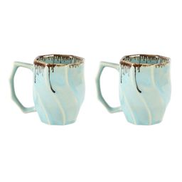 MIAH Decor Teal & Brown Set of 2 Textured Ceramic Glossy Mugs-10