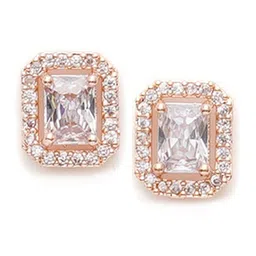 Ruby Raang Rose Gold-Plated Studded Geometric-Shaped Studs Earrings image 2