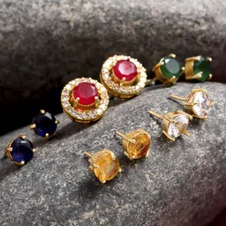 ZENEME Pack Of 5 GoldPlated Multicoloured Studs Earrings-3