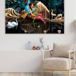 CHRONIKLE Gold Toned & Blue 3 Pieces Radha Krishna Religious Painting Wall Arts-picture-28
