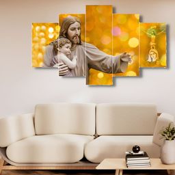 CHRONIKLE Yellow & Brown 5 Pieces Wooden Religious Painting Wall-picture-31