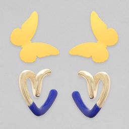Rubans Voguish Set Of 2 Gold-Plated Heart And Butterfly Shaped Studs Earrings image 4