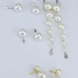 PRIVIU Set Of 4 Gold-Plated Beaded Circular Stud & Drop Earrings image 4