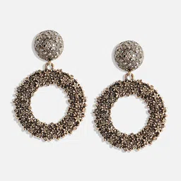 SOHI Gold-Plated Stone-Studded Circular Drop Earrings image 4