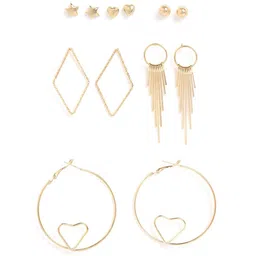 SOHI Set of 6 Gold-Plated Geometric Studs Hoop & Drop Earrings image 2