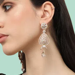 SOHI Gold Plated Contemporary Drop Earrings image 3