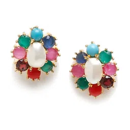 Ruby Raang Multicoloured & Gold-Toned Contemporary Studs Earrings image 4