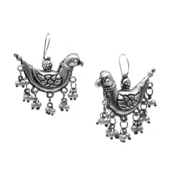 The Pari Silver-Plated Artificial Beads-Beaded Oxidised Drop Earrings image 3