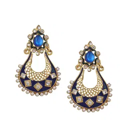 ANIKAS CREATION Women Blue Gold-Plated Circular Chandbalis Earrings image 2