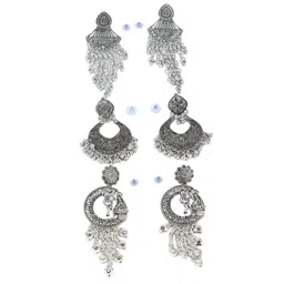 PRIVIU Set of 3 Silver-Plated Contemporary Oxidised Drop Earrings image 5