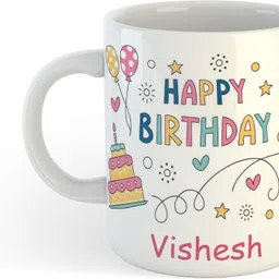 Happy Birthday Vishesh Printed Ceramic Coffee (325ml) Ceramic Coffee Mug-image-15