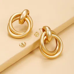 Yellow Chimes Gold Plated Twisted Circle Stud Drop Earrings image 2