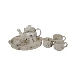Aura 6 Pieces White Printed Ceramic Glossy Kettle Set image 2