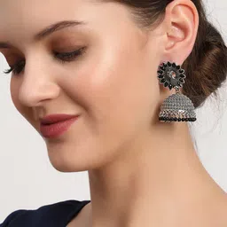 Anouk Black Gold-Plated Peacock Shaped Jhumkas-33