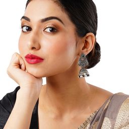 Anouk Silver-Toned Teardrop Shaped Jhumkas Earrings-24